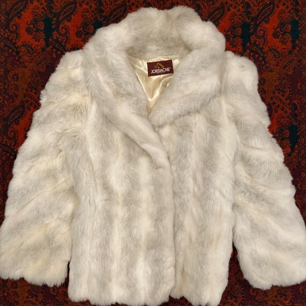 80's Jordache White Fake fur coat, Size 13/14